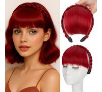 S-noilite Headband with Bangs, Front Hair Bangs Wigs Headband, Synthetic Braided Headband Wig with Bangs Fringe Hair Extensions Hairpiece for Women Girls - mix Dark Red