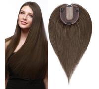 S-noilite Human Hair Toppers for Thinning Hair Women Real Hair Topper Hair Piece Clip in Toupee 100% Remy Real Human Hair 35g(#2-1 Dark Green Brown, 10 Inch)