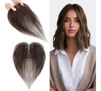 S-noilite Human Hair Toppers for Women uk - 7x11cm Hand-stitched Base 360° 3D Coverage Topper with Side Bangs for thinning hair 14g (Dark Brown #2)