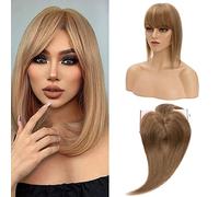 S-noilite Human Hair Toppers With Bang for Thinning Hair Women Real 130% Density Hair Topper Clip In Hair Extensions 100% Remy Real Human Hair 44g(#6 Light Brown, 14 Inch)