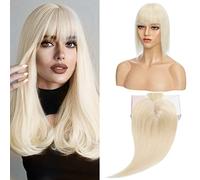 S-noilite Human Hair Toppers With Bang for Thinning Hair Women Real 130% Density Hair Topper Clip In Hair Extensions 100% Remy Real Human Hair 38g(#60 Platinum Blonde, 12 Inch)