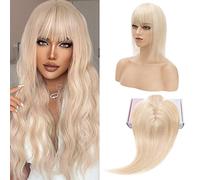 S-noilite Human Hair Toppers With Bang for Thinning Hair Women Real 130% Density Hair Topper Clip In Hair Extensions 100% Remy Real Human Hair 53g(#18/613 Ash Blonde and Bleach Blonde, 18 Inch)
