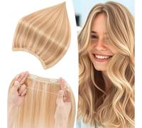 S-noilite Invisible Hair Extensions Human Hair Golden Brown/Bleach Blonde Wire Extensions Real Hair One Piece Fish Line 18 Inch 65g