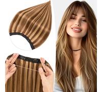 S-noilite Invisible Hair Extensions Human Hair Medium Brown/Dark Blonde Wire Extensions Real Hair One Piece Fish Line 16 Inch 65g