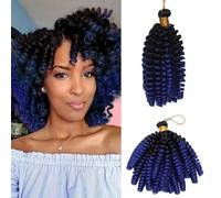 S-noilite Jamaican Bounce Crochet Hair 6 inch,Jumpy Wand Curls Short Pre Looped Curly Crochet Braids Hair-Extension Synthetic for Black Women,3 pack 180g,Black to Dark Blue