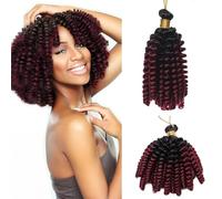 S-noilite Jamaican Bounce Crochet Hair 6 inch,Jumpy Wand Curls Short Pre Looped Curly Crochet Braids Hair-Extension Synthetic for Black Women,1 pack 60g,Black to Charm Red