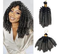 S-noilite Jamaican Bounce Crochet Hair 6 inch,Jumpy Wand Curls Short Pre Looped Curly Crochet Braids Hair-Extension Synthetic for Black Women,3 pack 180g,Black to Grey