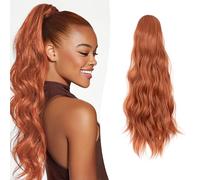 S-noilite Long Drawstring Ponytail Thick Big Wavy Wave Pony Tail Hairpieces 26 inch Synthetic Clip in Hair Extension for Women Girl Daily Use - Ginger