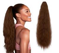 S-noilite Long Drawstring Ponytail Thick Corn Wavy Pony Tail Hairpieces 32 inch Synthetic Clip in Hair Extension for Women Girl Daily Use - Light Auburn