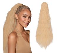 S-noilite Long Drawstring Ponytail Thick Corn Wavy Pony Tail Hairpieces 32 inch Synthetic Clip in Hair Extension for Women Girl Daily Use - Light Ash Brown mix Bleach Blonde