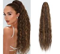 S-noilite Long Drawstring Ponytail Thick Corn Wavy Pony Tail Hairpieces 32 inch Synthetic Clip in Hair Extension for Women Girl Daily Use - mix Chocelate Brown