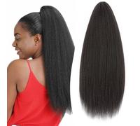 S-noilite Long Drawstring Ponytail Thick Kinky Yaki Straight Pony Tail Hairpieces 24 inch Synthetic Clip in Hair Extension for Black Women Girl Daily Use - Brown Black