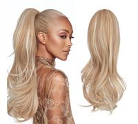 S-noilite Long Drawstring Ponytail Thick Layered Wavy Pony Tail Hairpieces 22 inch Synthetic Clip in Hair Extension for Women Girl Daily Use - Blecah Blinde Highlight