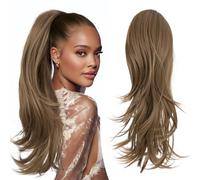 S-noilite Long Drawstring Ponytail Thick Layered Wavy Pony Tail Hairpieces 22 inch Synthetic Clip in Hair Extension for Women Girl Daily Use - Chocelate Brown