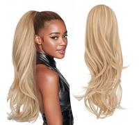 S-noilite Long Drawstring Ponytail Thick Layered Wavy Pony Tail Hairpieces 22 inch Synthetic Clip in Hair Extension for Women Girl Daily Use - Ash Blonde Highlight