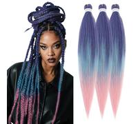 S-noilite Long EZ Braids Pre-Stretched Easy Braiding Hair Extensions for Crochet Box Twist Braids Ombre Yaki Texture Synthetic Hair Hot Water Setting,26 Inch 3 Packs 270g,Dark Blue to Blue to Pink