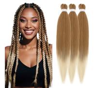 S-noilite Long EZ Braids Pre-Stretched Easy Braiding Hair Extensions for Crochet Box Twist Braids Ombre Yaki Texture Synthetic Hair Hot Water Setting,26 Inch 3 Packs 270g,Light Brown to Bleach Blonde