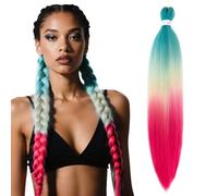 S-noilite Long EZ Braids Pre-Stretched Easy Braiding Hair Extensions for Crochet Box Twist Braids Ombre Yaki Texture Synthetic Hair Hot Water Setting,26 Inch 1Pack 90g,Green to Blonde Rose Red