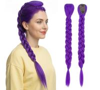 S-noilite Long Purple Hair Extensions Pre Stretched Braiding Hairpiece Synthetic Box Braid, 26 inch Easy Clip in Ponytail Extension for Stage Party Halloween Cosplay Costume,1pc 150g,Dark Purple