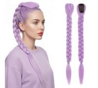S-noilite Long Purple Hair Extensions Pre Stretched Braiding Hairpiece Synthetic Box Braid, 26 inch Easy Clip in Ponytail Extension for Stage Party Halloween Cosplay Costume,1pc 150g,Purple