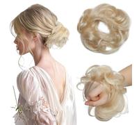 S-noilite Messy Bun 100% Real Human Hair Scrunchies Wavy Curly Tousled Updo Hairpieces for Women Girls Donut Updo Chignons with Elastic Rubber Band #60 Platinum Blonde