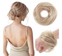 S-noilite Messy Bun 100% Real Human Hair Scrunchies Wavy Curly Tousled Updo Hairpieces for Women Girls Donut Updo Chignons with Elastic Rubber Band #12/613 Golden Brown/Bleach Blonde