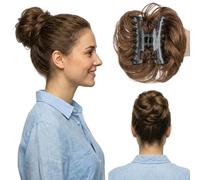 S-noilite Messy Bun Hair Piece Claw Clip 100% Human Hair Bun for Women Chignon Bun Extensions Tousled Updo Hair Buns Wavy Curly 42g #6 Light Brown