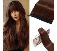 S-noilite One Piece Clip in Human Hair Extensions 5 Clips Real Remy Human Hair Extensions Clip In Thin Weft 18 Inch (50g) #4 Medium Brown
