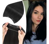 S-noilite One Piece Invisible Wire Real Hair Extensions with Clips Fish Line Hair Extensions 100% Human Hair Jet Black 16 Inch 65g