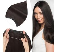 S-noilite One Piece Invisible Wire Real Hair Extensions with Clips Fish Line Hair Extensions 100% Human Hair Natural Black 18 Inch 65g