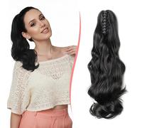 S-noilite Ponytail Extension Long Curly Wavy Ponytail Jaw Clip in Claw on Hair Extension Synthetic Hairpiece for Women,18 inch 150g, Dark Black