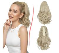 S-noilite Ponytail Extension Long Curly Wavy Ponytail Jaw Clip in Claw on Hair Extension Synthetic Hairpiece for Women,12 inch 120g, Ash Blonde mix Bleach Blonde