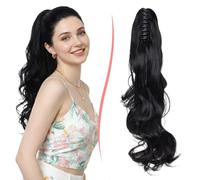 S-noilite Ponytail Extension Long Curly Wavy Ponytail Jaw Clip in Claw on Hair Extension Synthetic Hairpiece for Women,18 inch 150g, Natural Black