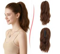 S-noilite Ponytail Extension Long Loose Wavy Ponytail Jaw Clip in Claw on Hair Extension Synthetic Hairpiece for Women,12 inch 85g, Light Auburn