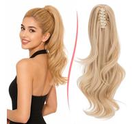 S-noilite Ponytail Extension Long Reel Wavy Curly Ponytail Jaw Clip in Claw on Hair Extension Synthetic Hairpiece for Women,18 inch 150g, Ash Blonde mix Bleach Blonde