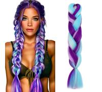 S-noilite Rainbow Jumbo Braiding Hair Extensions Colorful Braide Hairpiece for Box Twist Braids,24 inch 1pc 100g,Long Ombre Crochet Synthetic Hair,Blue Mix Purple