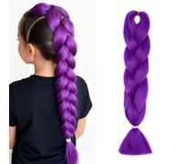 S-noilite Rainbow Jumbo Braiding Hair Extensions Colorful Braide Hairpiece for Box Twist Braids,24 inch 1pc 100g,Long Ombre Crochet Synthetic Hair,Pure Purple