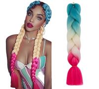 S-noilite Rainbow Jumbo Braiding Hair Extensions Colorful Braide Hairpiece for Box Twist Braids,24 inch 1pc 100g,Long Ombre Crochet Synthetic Hair,Green to Blonde to Red