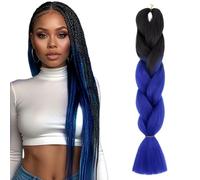 S-noilite Rainbow Jumbo Braiding Hair Extensions Colorful Braide Hairpiece for Box Twist Braids,24 inch 1pc 100g,Long Ombre Crochet Synthetic Hair,Black to Blue