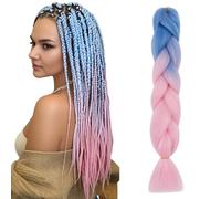S-noilite Rainbow Jumbo Braiding Hair Extensions Colorful Braide Hairpiece for Box Twist Braids,24 inch 1pc 100g,Long Ombre Crochet Synthetic Hair,Blue to Pink