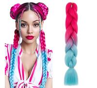 S-noilite Rainbow Jumbo Braiding Hair Extensions Colorful Braide Hairpiece for Box Twist Braids,24 inch 1pc 100g,Long Ombre Crochet Synthetic Hair,Peach Red to Light Blue