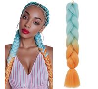 S-noilite Rainbow Jumbo Braiding Hair Extensions Colorful Braide Hairpiece for Box Twist Braids,24 inch 1pc 100g,Long Ombre Crochet Synthetic Hair,Light Blue to Orange