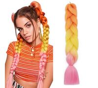 S-noilite Rainbow Jumbo Braiding Hair Extensions Colorful Braide Hairpiece for Box Twist Braids,24 inch 1pc 100g,Long Ombre Crochet Synthetic Hair,Orange to Yellow to Pink