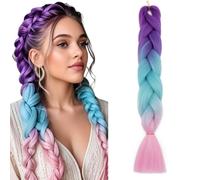 S-noilite Rainbow Jumbo Braiding Hair Extensions Colorful Braide Hairpiece for Box Twist Braids,24 inch 1pc 100g,Long Ombre Crochet Synthetic Hair,Purple to Blue to Pink