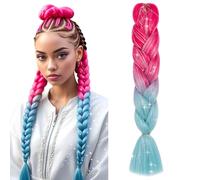 S-noilite Rainbow Jumbo Braiding Hair Extensions Colorful with Tinsels Braide Hairpiece for Box Twist Braids,24 inch 1pc 100g,Long Ombre Crochet Synthetic Hair,Peach Red to Light Blue with Tinsels