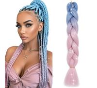 S-noilite Rainbow Jumbo Braiding Hair Extensions Colorful with Tinsels Braide Hairpiece for Box Twist Braids,24 inch 1pc 100g,Long Ombre Crochet Synthetic Hair,Blue to Pink with Tinsels