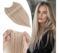 S-noilite Secret Wire Human Hair Extensions - Invisible Real Hair Extensions with Transparent Line Champagne Gold/Bleach Blonde One Piece 22 Inch 75g