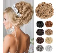 S-noilite Short Combs Messy Hair Bun Clip in Hair Extensions Curly Wavy Ponytail Scrunchy Scrunchie Chignon Updo Dish Hair Bun Hairpieces,Blonde Highlight
