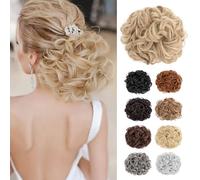 S-noilite Short Combs Messy Hair Bun Clip in Hair Extensions Curly Wavy Ponytail Scrunchy Scrunchie Chignon Updo Dish Hair Bun Hairpieces,Sandy Blonde mix Bleach Blonde