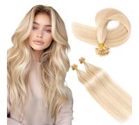 S-noilite U Tip Hair Extensions Real Human Hair Balayage Ash Blonde/Bleach Blonde Pre Bonded Hair Extensions Hot Fusion Keratin Bond 14 Inch 20g/25s #18/613